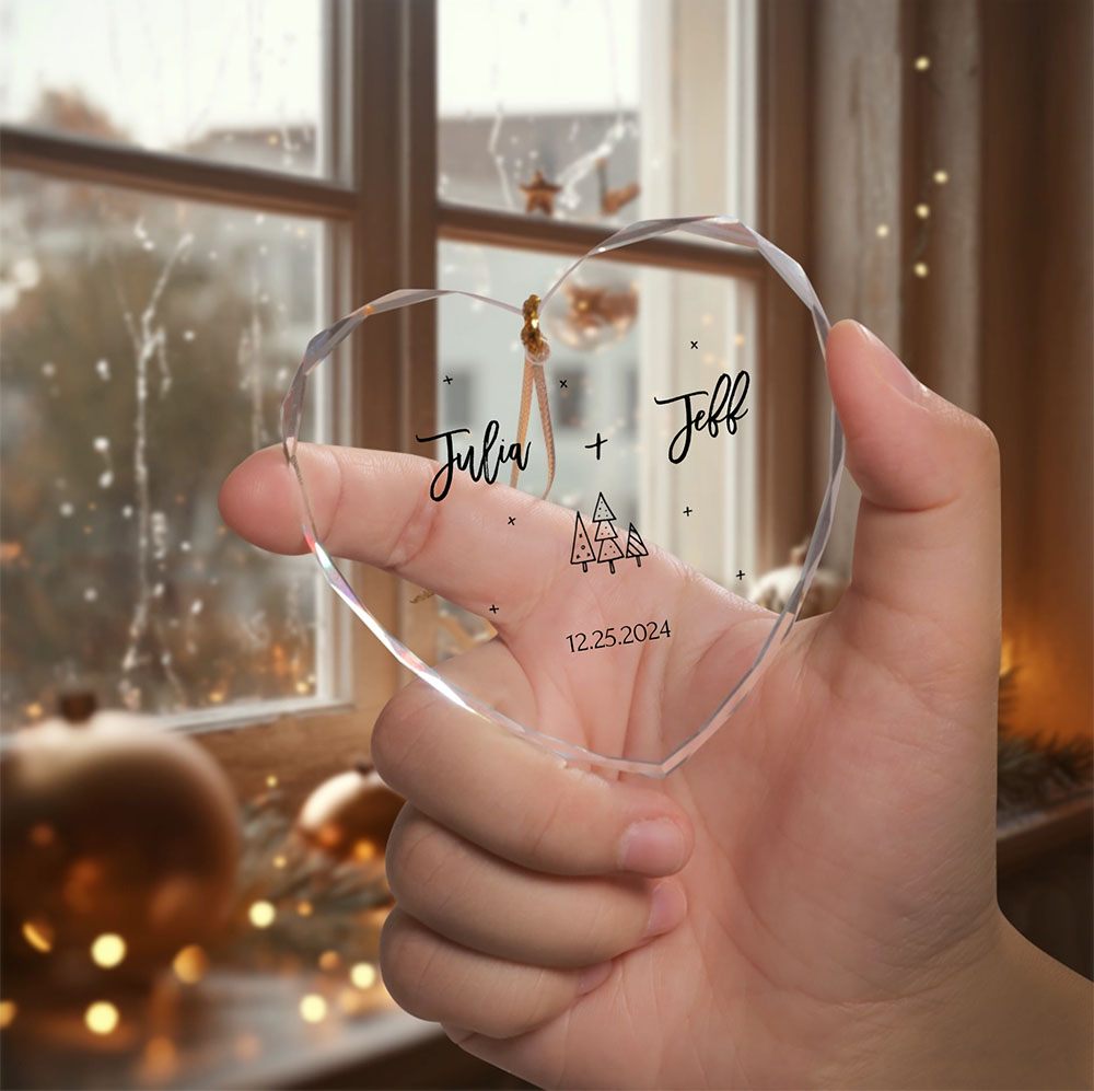 Custom Couple Ceramic Decoration Christmas Glass Heart Ornament 2